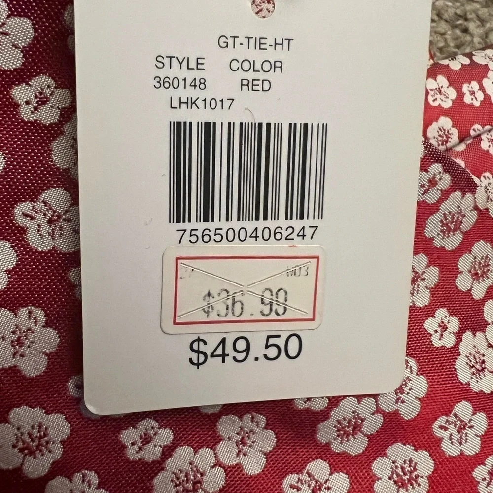 NWT Grant Thomas Red & White Modern Floral High Quality Hand Sewn Silk Tie